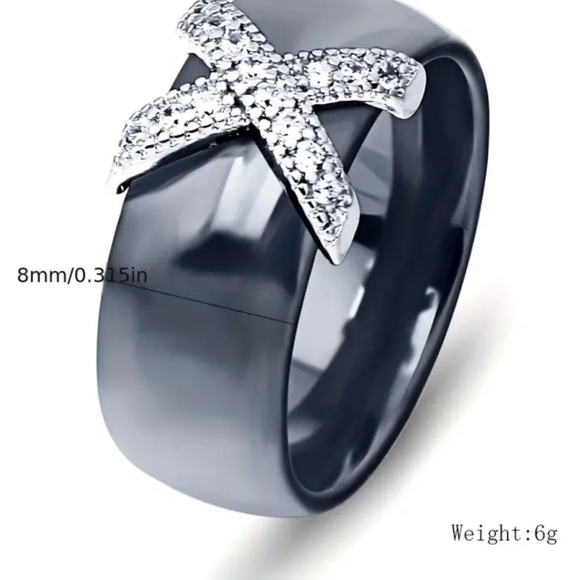 Jewelry - Designer Black Ceramic Zircon X Ring